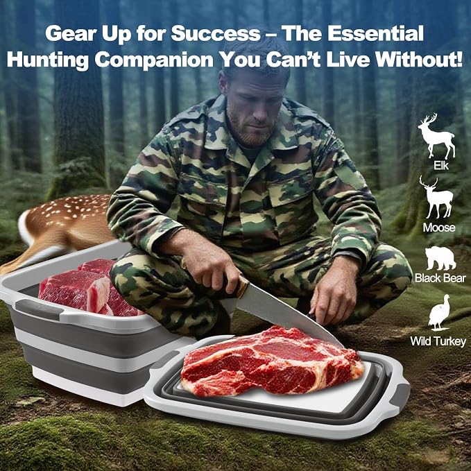 (30L/ 8 Gal) XXL BBQ Prep Tub Collapsible with Cutting Board & Lid Large Capacity 66 bl,Meat Marinating Basin,Bus Tub,Grill Prep Container,Suitable for Kitchen and Outdoor Organization Storage