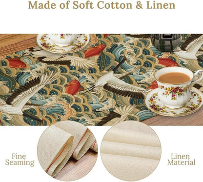 Japanese Crane Table Runner Oriental Vintage Asian Chinese Red-Crowned Crane Birds Koi Fish Traditional Dinner Runner for Home Kitchen Dining Table Holiday Party 13x120in