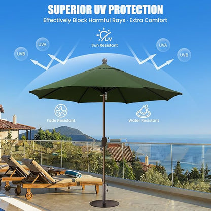 EliteShade USA 10-Year-Non-Fading 10Ft Market Patio Umbrella, UPF 50+ UV Protection Performance Sun Umbrella, Heavy Duty Commercial Grade Outdoor Table Umbrella with Crank, Windproof Vented Top for Garden, Pool, Deck and Outdoor Playsets, No Tilt, Fern