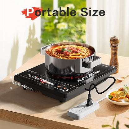 Single Burner Electric Cooktop, Portable Electric Stove One Burner, 1800W Ceramic Cooktop with Touch Control, Child Safety Lock, 4 Hour Timer, Overheat Protection, 110V - 120V Plug in