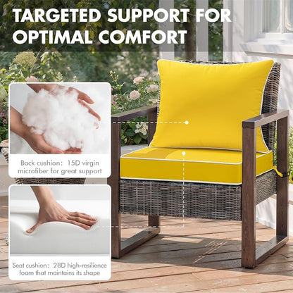 MIULEE Yellow Outdoor Seat Cushion 22x22 Inch Waterproof Cushion | Deep Seat and Back Cushion for Patio Furniture Chair Sofa Couch, Fade Resistant, Handle and Adjustable Straps