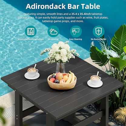 Shintenchi 5 Pieces Outdoor Dining Set,HDPE Outdoor Table and Chairs Set for 4,All Weather Patio Furniture Sets,Modern Wooden Textured Dining Sets for Backyard,Garden,Black