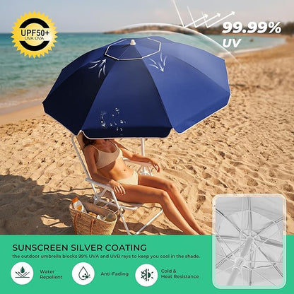 JEAREY 6.5ft Sun Shade Umbrellas, Portable Umbrella with Stand, Lightweight Sun Protection Free Standing Sport Umbrella for Outdoor Sports, Camping, Fishing, Patio, Beach, Royal Blue