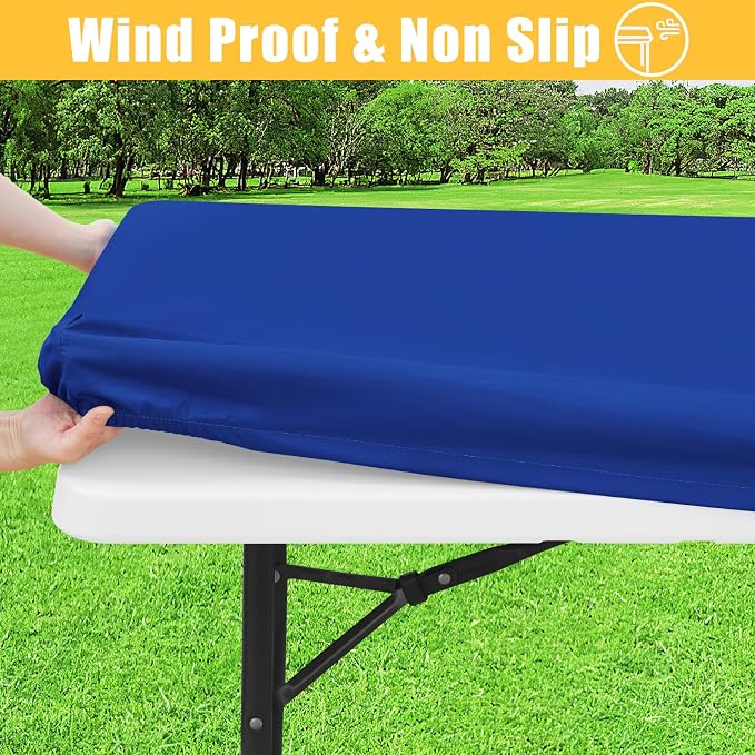Rectangle Table Cloth, Waterproof Elastic Fitted Tablecloth for 4 Foot Folding Tables, Washable Polyester Tablecloths for Picnic, Camping, Outdoor (Blue, 30"x48")