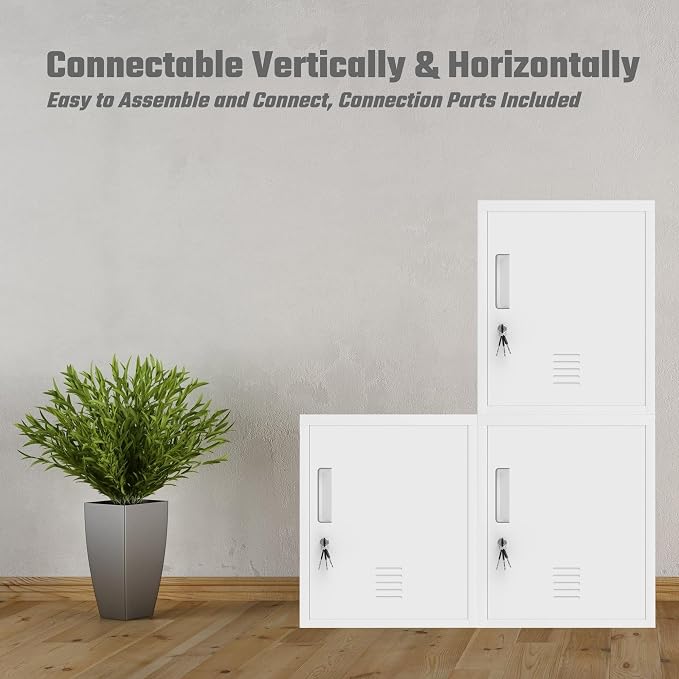 Metal Storage Locker Cabinet with Locking Door and Adjustable Shelf for Home Office Classroom Workshop Organization (White)