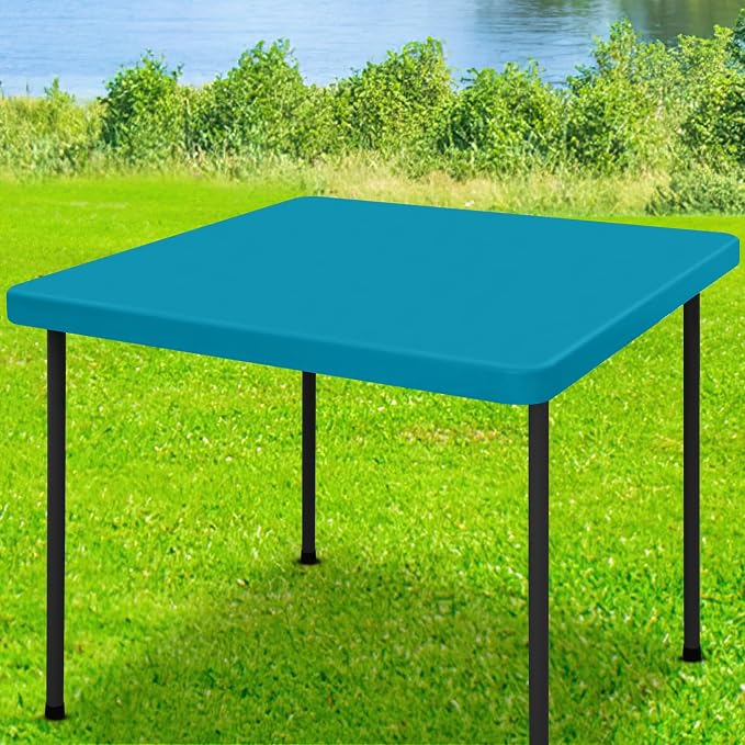 Moosfor Spandex Square Table Cloth, Elastic Fitted Tablecloths for Picnic, Stretch Washable Patio Table Cover for Outdoor, Camping, Banquet and Parties (Turquoise, 34"x34")