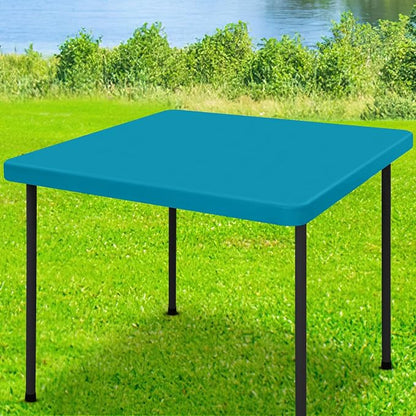Moosfor Spandex Square Table Cloth, Elastic Fitted Tablecloths for Picnic, Stretch Washable Patio Table Cover for Outdoor, Camping, Banquet and Parties (Turquoise, 34"x34")