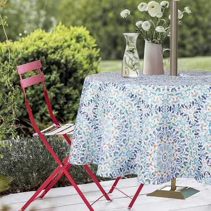 EHouseHome Outdoor and Indoor 60inch Round Tablecloth with Umbrella Hole and Zipper, Waterproof Zippered Patio Cloths, Spring/Summer Table Covers for Backyard Circular Table/BBQs/Picnic