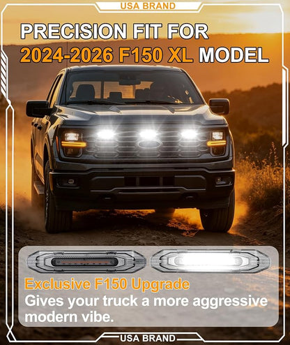 LED Grill Lights for Ford F150 2024-2026 Accessories XL Only, White | Direct-Snap F150 Front Grille Marker Lights, OEM-Style Fit, IP68 Waterproof, Raptor-Style Front-End Upgrade, Off-Road Ready