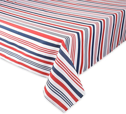 DII 100% Polyester, Spill proof and Waterproof, Machine Washable, Tablecloth for Outdoor Use, 60x120", 4th of July Patriotic Stripe, Seats 10 to 12 People