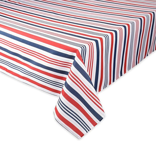 DII Patriotic Stripes Tabletop Collection, Stain Resistant & Waterproof, Tablecloth, 60x84, Red, White, & Blue