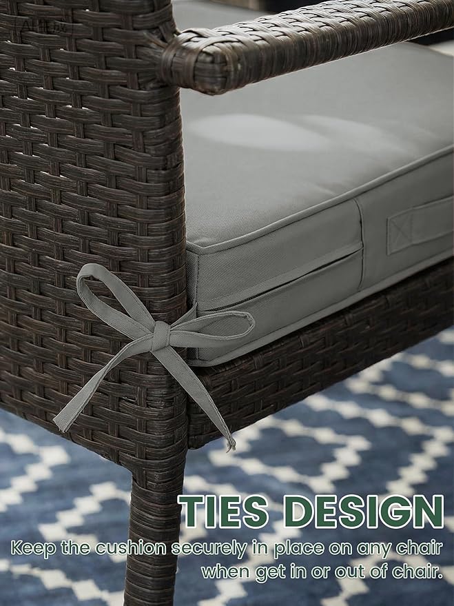 Outdoor Chair Cushion 22 x 22 x 4 Inches Patio Furniture Outdoor Waterproof Seat Cushion, Patio Chair Cushion with Handles and Ties, Square Dining Chair Cushion Set of 4, Light Grey