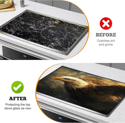 Multi-Design Stove Cover for Glass/Electric Stoves - 3-in-1 Heat-Resistant Protector Mat, Non-Slip Drying Rack 28"x20" (Eagle)