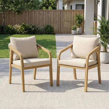 FansaFurn Acacia Wood Outdoor Dining Chairs Set of 2, 23" W×18.5L Patio Dining Chairs with Removable and Washable Cushion, All-Weather Outdoor Patio Sofa for Proch Garden, Lawn