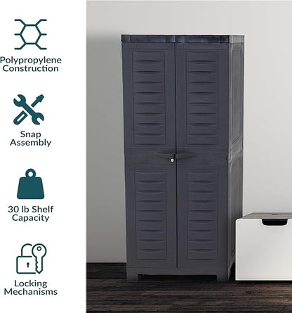 Sunnydaze 48" H Resin Garage Storage Cabinet - Garage Cabinet - Freestanding Utility Storage for Laundry Room, Office, Basement - Charcoal