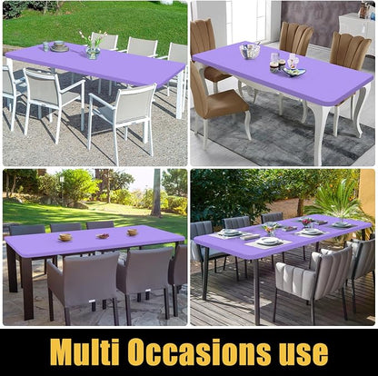 Smiry Rectangle Picnic Table Cloth, Waterproof Elastic Fitted Tablecloths for 6 Foot Tables, Washable Polyester Table Cover for Camping, Indoor and Outdoor (Lavender, 30"x72")