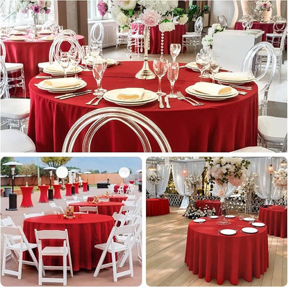 8 Pack Red Round Tablecloth 90 Inch | For 3Ft-5Ft Round Table, Wrinkle Resistant Table Cloth, Washable Polyester Fabric, For Wedding Party Banquet Buffet Camping