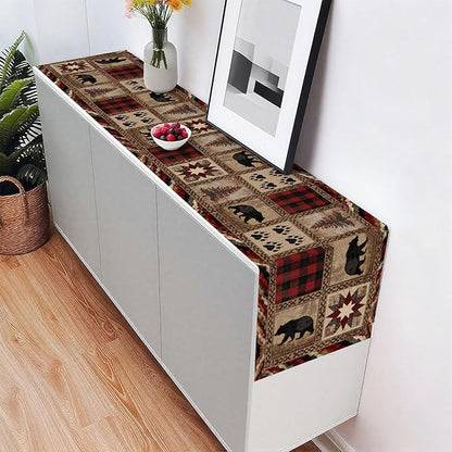 Retro Bear Table Runner,Dining Decor for Kitchen Coffee Table Family Dinners Holiday Parties Wedding Events Decor(13x72 inch)