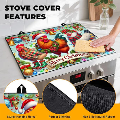 Christmas Stove Top Cover Snowman Stove Top Cover for Home Decoration Kitchen Pad Non-Stick Washable Cooktop Covers Countertop Protector Keep Stove Clean 28"x20" (Rooster)