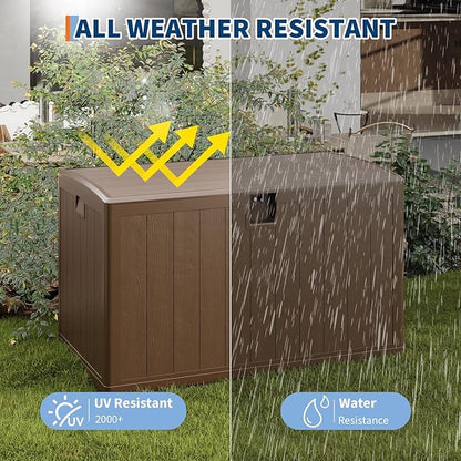 Garvee 130 gal Deck Box, Lockable Outdoor Storage Box with Lid, All-Weather Outdoor Storage Bin with Side Handles for Patio Furniture, Pool Accessories, Gardening Tool, Brown