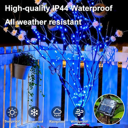 QITONG Solar Fairy Lights Outdoor Waterproof, 2 Pack Each 66ft 200 LED Blue Christmas String Lights, Silver Wire Twinkle Mini Lights with 8 Modes