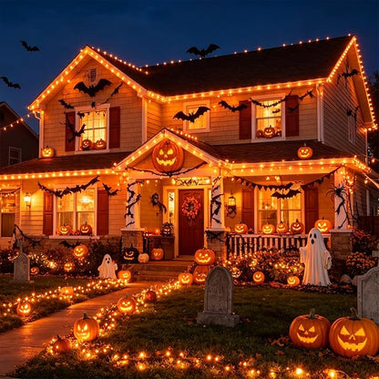 Orange Halloween Lights, 100 Count, Incandescent Mini Halloween String Lights Outdoor, Black Wire Connectable Tree Light for Garland Christmas Thanksgiving Holiday Patio Home Decor
