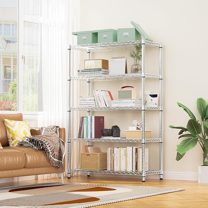 M MZG 1750 LBS Storage Shelves 5-Tier Utility Shelving Unit Steel Organizer Wire Rack for Home,Kitchen,Office,Garage, Capacity 17.7" D x 47.2" W x 72.3" H (Pack of 2)