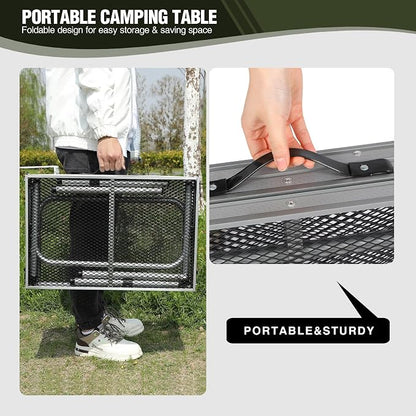 REDCAMP 48x24 Long Folding Grill Table for Outside, Lightweight Portable Metal Aluminum Outdoor Grill Table with Adjustable Height Legs, Great for Camping Picnic Cooking BBQ, Silver 4ft