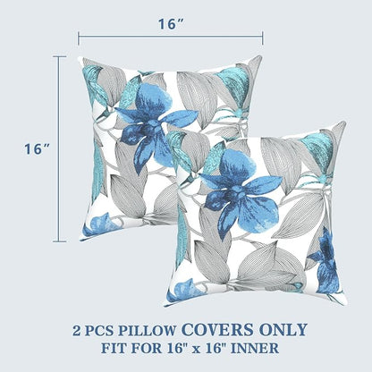 LVTXIII 2 Pack Outdoor Throw Pillow Covers for Patio Furniture, 16x16 Inch Square Pillow Case, Water-Repellent Cushion Covers for Garden, Porch, Sofa, Clemens Noir Blue