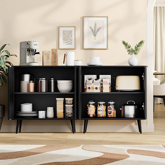 Fluted Buffet Cabinet Sideboard, Storage Cabinet, Modern Accent Cabinet Console Table for Entryway, Living Room, Black
