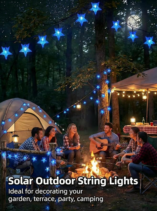 Solar Twinkle Star String Lights Outdoor Indoor Waterproof 39FT 100 LED Solar Powered Fairy Lights with 8 Lighting Modes Christmas Decor for Camping Tree Party Yard Wedding Garden (Blue)