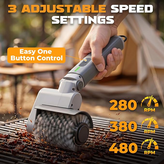 MulWark Electric Grill Brush, BBQ Electric Grill Cleaner with 2 Heads, 480RPM Cordless Motorized Cleaner, 5200mAh Grill Cleaner for Outdoor Grill 6-Piece Kit with Degreasing Pad and Glove