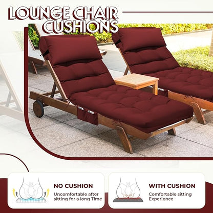 Outdoor Chaise Lounge Chair Cushion, Waterproof Outdoor Chair Cushions for Patio Furniture, 71 x 21 x 4 Inches Replacement Chaise Lounge Cushion with Ties (Red)