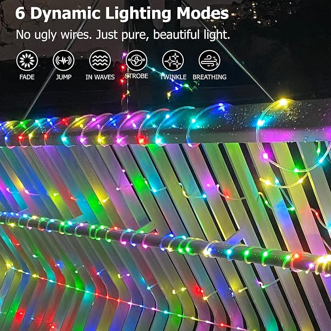 50ft Rope Lights for Outside, IP68 Waterproof Dimmable Outdoor String Lights with 2 Rmote 25 Colors 149 Modes, RGB Warm White Twincle & Chasing LED Fairy Light Strip for Christmas Decor Indoor Bedroom