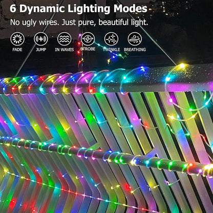 50ft Rope Lights for Outside, IP68 Waterproof Dimmable Outdoor String Lights with 2 Rmote 25 Colors 149 Modes, RGB Warm White Twincle & Chasing LED Fairy Light Strip for Christmas Decor Indoor Bedroom