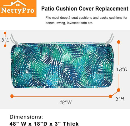 NettyPro Outdoor Bench/Loveseat Cushion Cover 48 x 18 x 3 Inch, Water Resistant UV Protection Patio Furniture Swing Cushion Slip Cover with Zipper, Replacement Cover Only