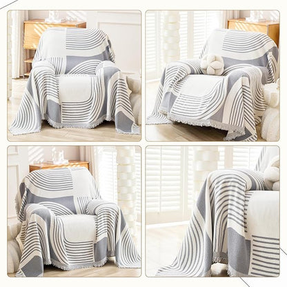WEYOND Boho Couch Cover, Chenille Sofa Covers Washable, 71" x 91", Grey | Bohemian Sofa Slipcover with Tassels for 1 Cushion Couch, Armchair, Chair, 1 Seater
