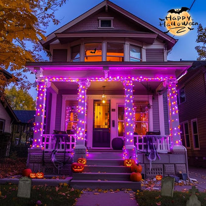 JMEXSUSS 400LED Orange and Purple Halloween Lights Indoor Outdoor | 132ft 8 Modes Halloween String Lights Plug in with Remote for Room Garden Patio Yard Halloween Tree Decor
