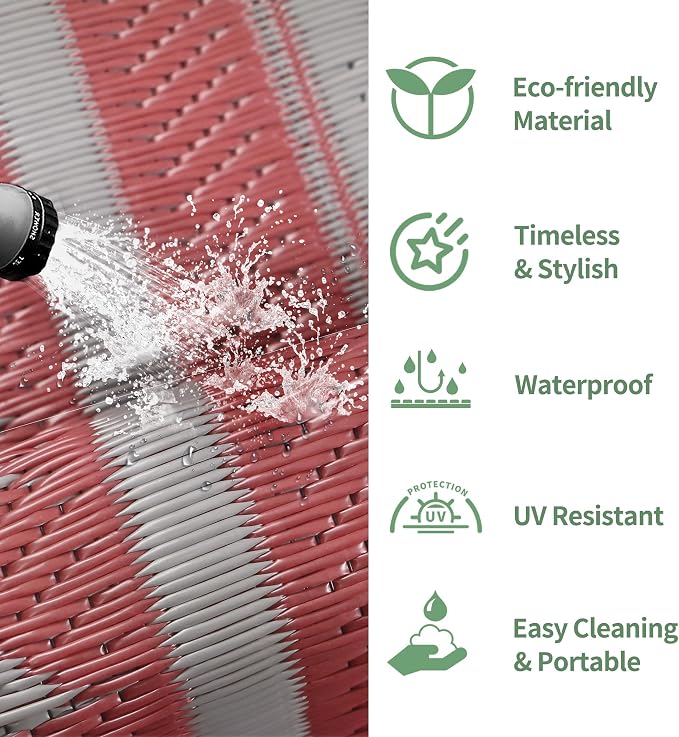 GENIMO Outdoor Rug, Waterproof Plastic Rugs for Patio, 6'x9' Mist Red | Outside Larger Modern Carpet Mat for Porch Decor, Deck, Balcony, Camping, RV, Backyard, Picnic, Beach, Reversible, Foldable