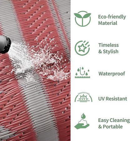 GENIMO Outdoor Rug, Waterproof Plastic Rugs for Patio, 6'x9' Mist Red | Outside Larger Modern Carpet Mat for Porch Decor, Deck, Balcony, Camping, RV, Backyard, Picnic, Beach, Reversible, Foldable