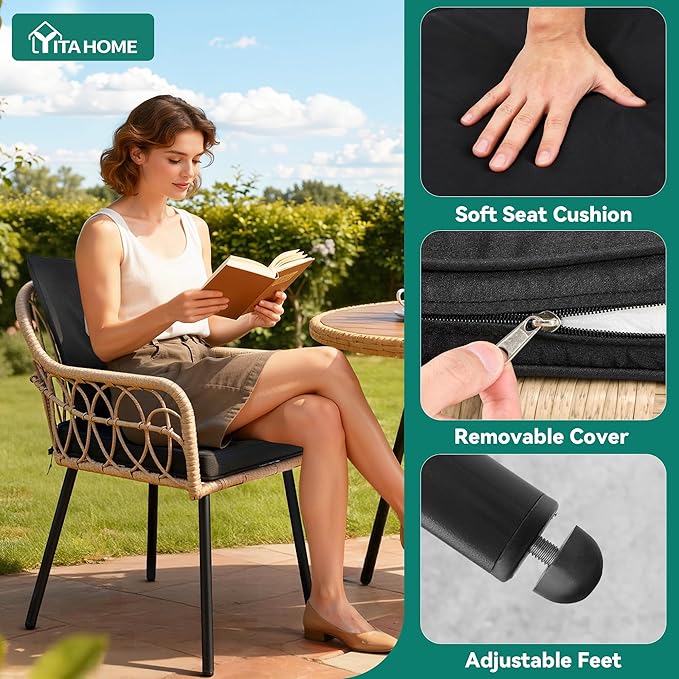 YITAHOME Patio Dining Set with Umbrella Hole for 4, All-Weather Rattan Outdoor Dining Set 5pcs, Patio Dining Furniture Sets with 4 Ergonomic Armchairs, Outdoor Table and Chairs Set for Patio Backyard