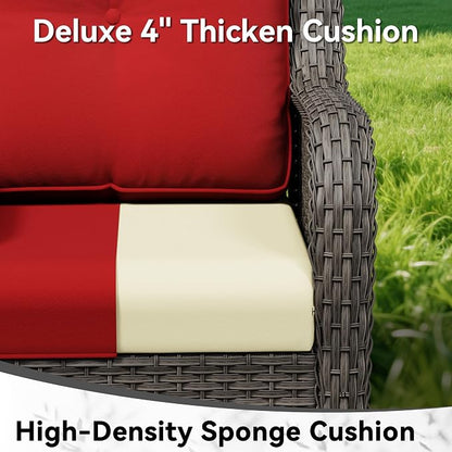 3 Seat Outdoor Couch, Wicker Patio Sofa with Thickened Olefin Cushions, High Back and Deep Seating, Hand-Woven PE Rattan for Porch, Deck, Balcony