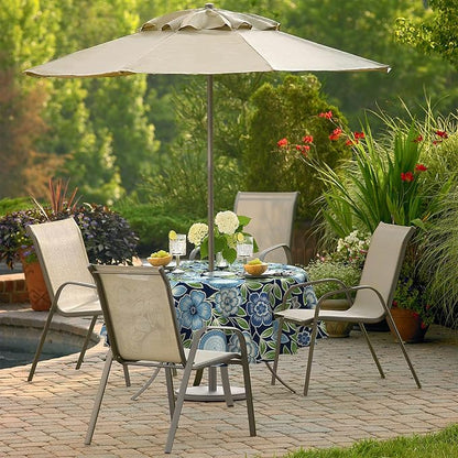 Outdoor/Indoor Round Tablecloth with Umbrella Hole Zipper, Decorative Circular Table Cover for Home Garden, 60 Inch, Azure Bloom