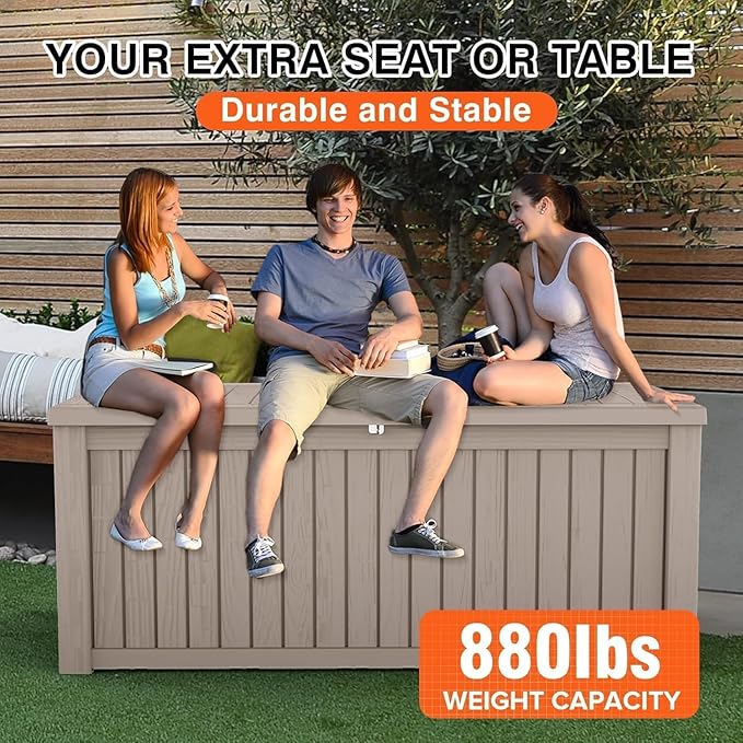 180 Gallon Resin Large Deck Box Organization and Storage Box for Patio, Outdoor Cushions, Garden Tools, Gray