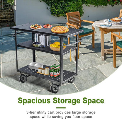 Industrial 3 Tier Rolling Utility Storage Cart Wine Beverage, Metal Wine Rack with Wheels Kitchen Bar Dining Room Tea Wine, Serving Cart