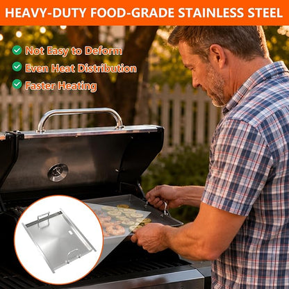 Half-Size Stainless Steel Flat Top Griddle Insert for Captiva Designs GR019 | 19.6" L x 14.4" W for 4-Burner Propane Gas Grill, Universal Griddle Plate, Non-Stick Grill Accessory for Backyard BBQ