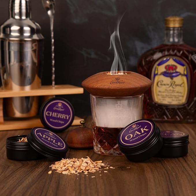 Crown Royal Cocktail Smoking Kit – 10-Piece Smoker Set for Whiskey & Cocktails with Torch, Wood Chips, Smoker Lid, Glasses & Accessories – Premium Gift Set for Men, Bourbon Lovers & Home Bars