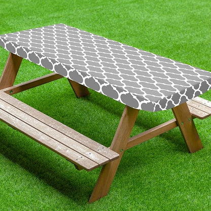 UMINEUX Fitted Rectangle Tablecloth, 30x72 Inch, 1-Pieces, GreyMorocco | Fitted for 6 ft Rectangle Tables, Plastic Vinyl Flannel Backed, Elastic Edged, Waterproof & Wipeable, Indoor Patio Use