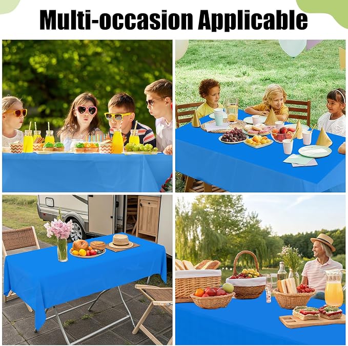 Smiry Disposable Table Cloth - 10 Pack, 54 x 108 Inch Waterproof Rectangle Tablecloths for Parties, Decorative Plastic Table Cover, Leakproof & Sturdy, Blue