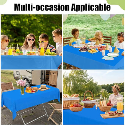Smiry Disposable Table Cloth 3 Pack, 54 x 108 Inch Waterproof Plastic Tablecloth, Decorative Rectangle Table Covers for Party, Birthday, Picnic, Blue